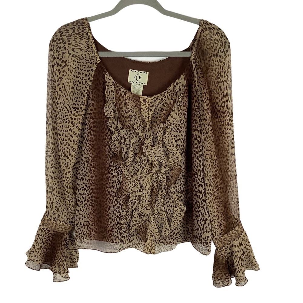 I C E Blouse‎ 100% silk Leopard Animal Print Women Size Medium